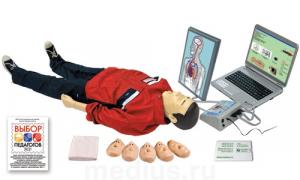 Т12к "Максим III-01", тренажёр сердечно-лёгочной и мозговой реанимации, с учебным и 4-мя тестовыми режимами, обучающей компьютерной анимационной программой, цифровым датчиком объёма и скорости вдыхаемого воздуха, с пультом контроля управления